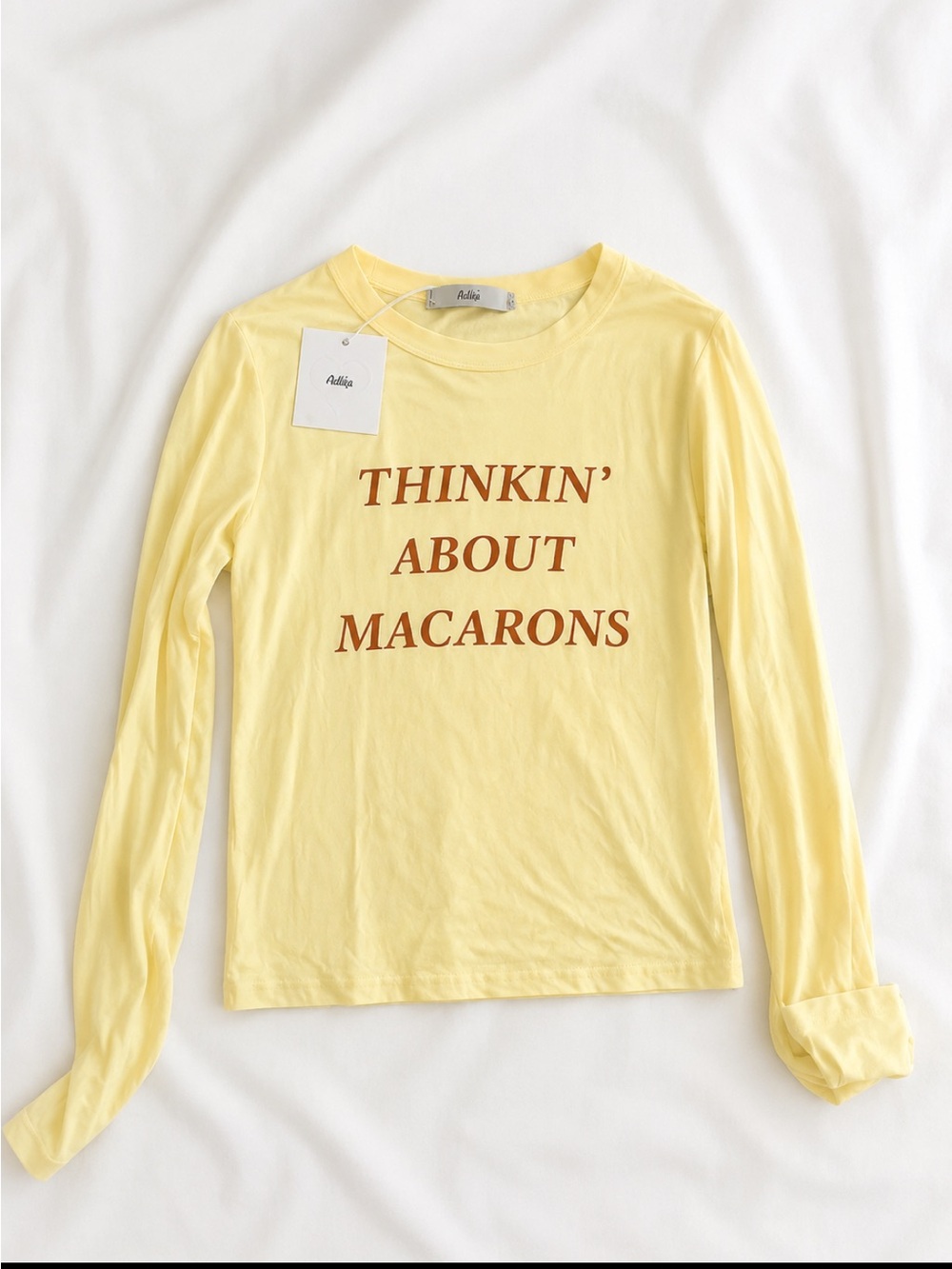 Adika Yellow Long Sleeve Tee with 'Thinkin' About Macarons' Print